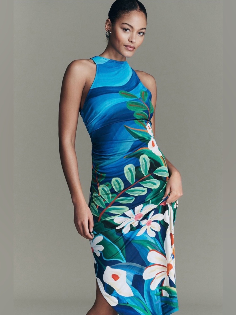 FARM RIO x Anthropologie Blue Halter Floral Midi Dress